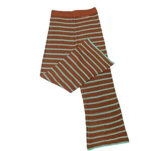 NWT. Pretty Little Thing Striped Crochet Wide Leg Brown And Blue Pants. Size M.